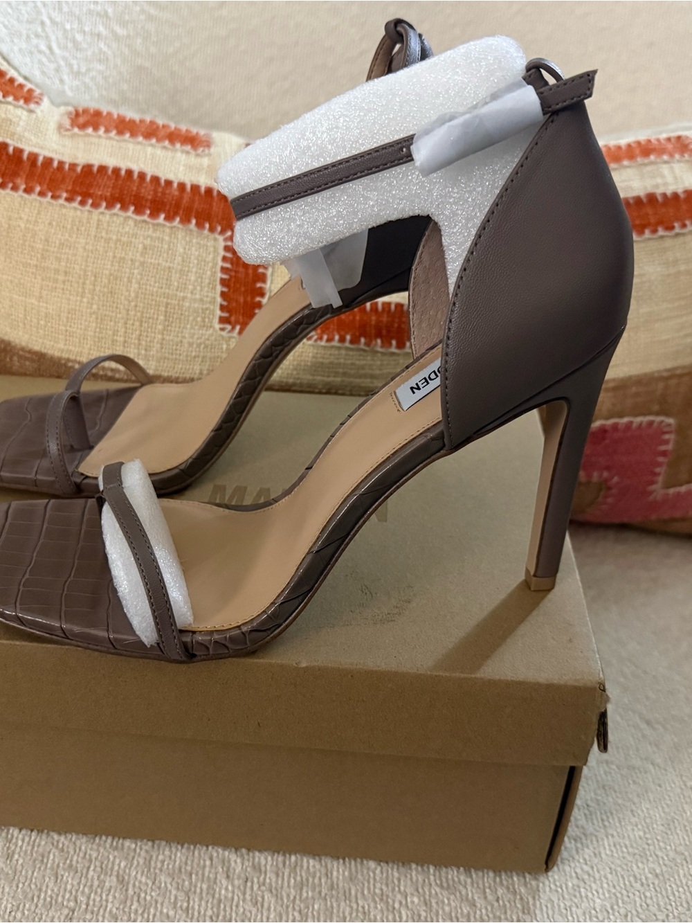 Steve Madden Croc-Texture Taupe Strappy High Heels
